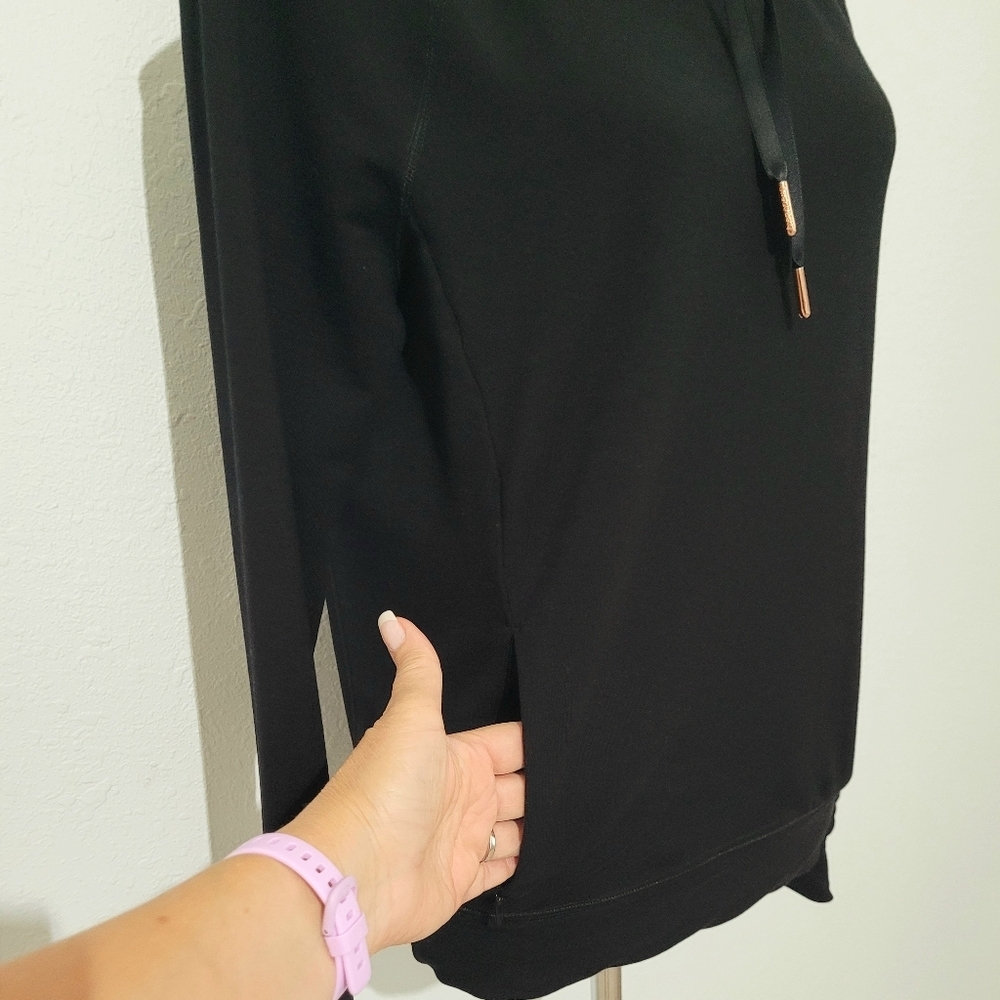 Sweaty Betty Oversize Black Hoodie Pullover XS Zip Pocket Cowl Neck Merino Blend - Picture 7 of 14